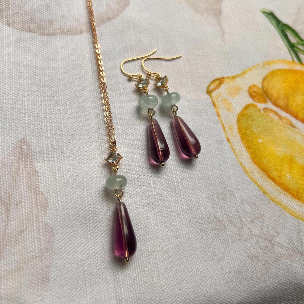Aquamarine Winter Ice Plum Amethyst Jewelry Set - Picture 5 of 7